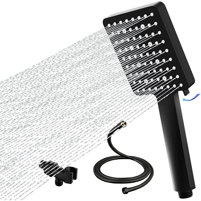 foto del prodotto doccetta quadrata, booster a 6 funzioni, soffione europa e stati uniti, set doccetta nero opaco a 6 velocit 