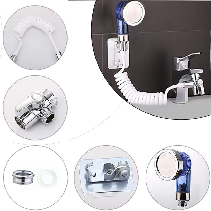 foto del prodotto doccia a mano doccetta portatile per lavandino tubo pietre anticalcare campeggio