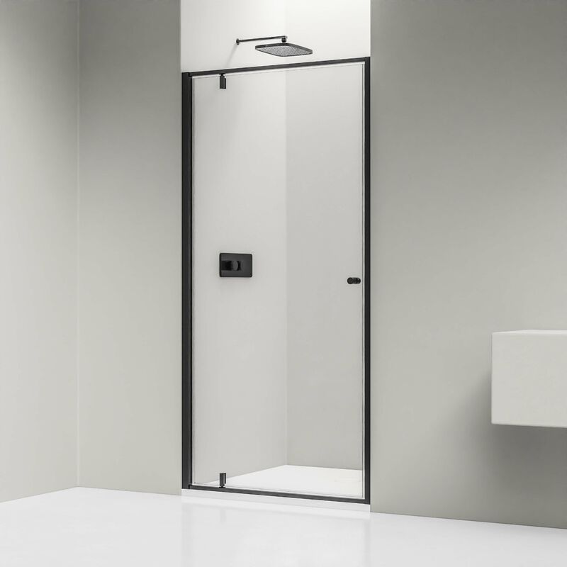 foto del prodotto doccia a nicchia con porta girevole nt604 flex 6 mm di vetro nano trasparente colore del profilo selezionabile 1000mm, nero opaco