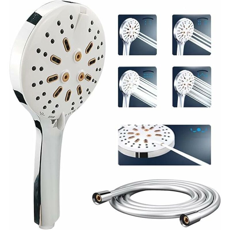 foto del prodotto doccia ad alta pressione, doccia da bagno con tubo da 1,5 m, soffione doccia a risparmio idrico, resistente all acqua, per vasca, 6 modalit , cromato