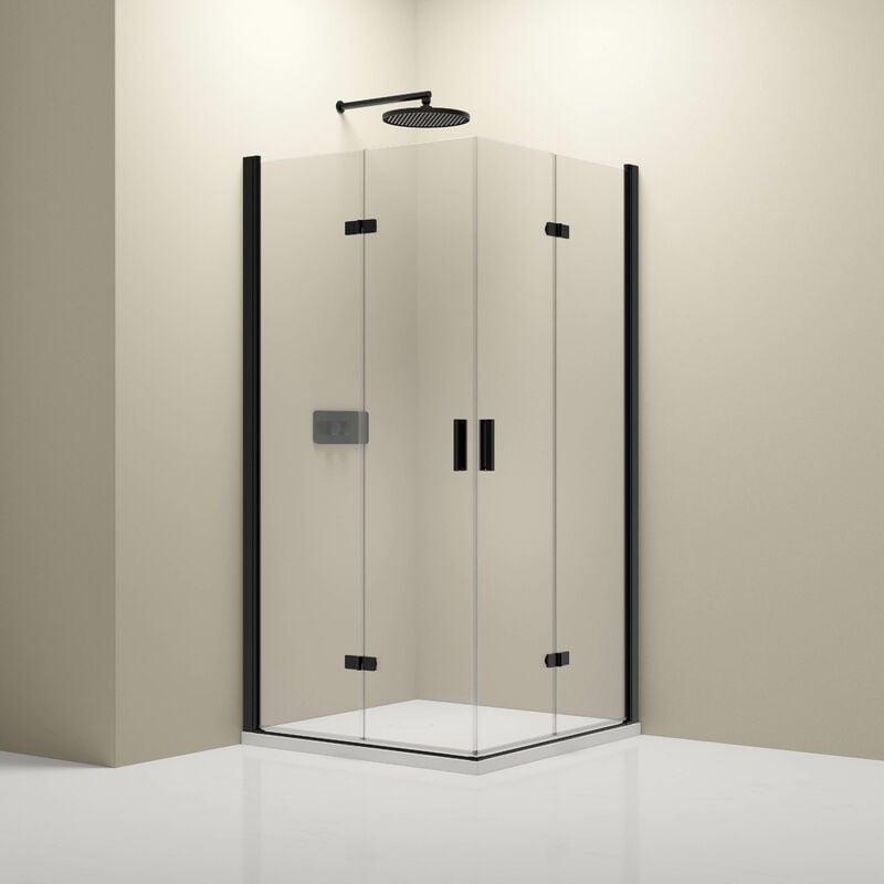 foto del prodotto doccia angolare con porta a soffietto nt213 vetro nano trasparente da 8 mm colore e larghezza del profilo selezionabili 100cm, 90cm, nero opaco