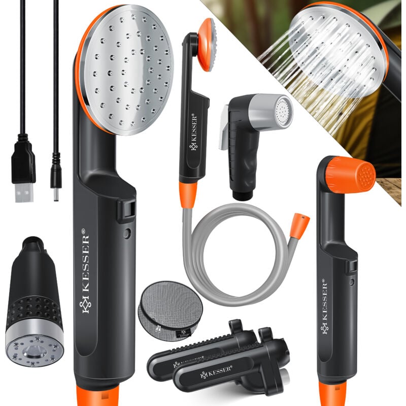 foto del prodotto doccia da campeggio con batteria ricaricabile pompa sommersa doccetta 2x 2200mah batteria al litio cavo di ricarica usb per campeggio giardino auto