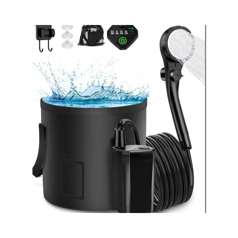 foto del prodotto doccia da campeggio, pompa elettrica ricaricabile da 6000 mah con filtro, display intelligente della temperatura e pressione dell acqua regolabile