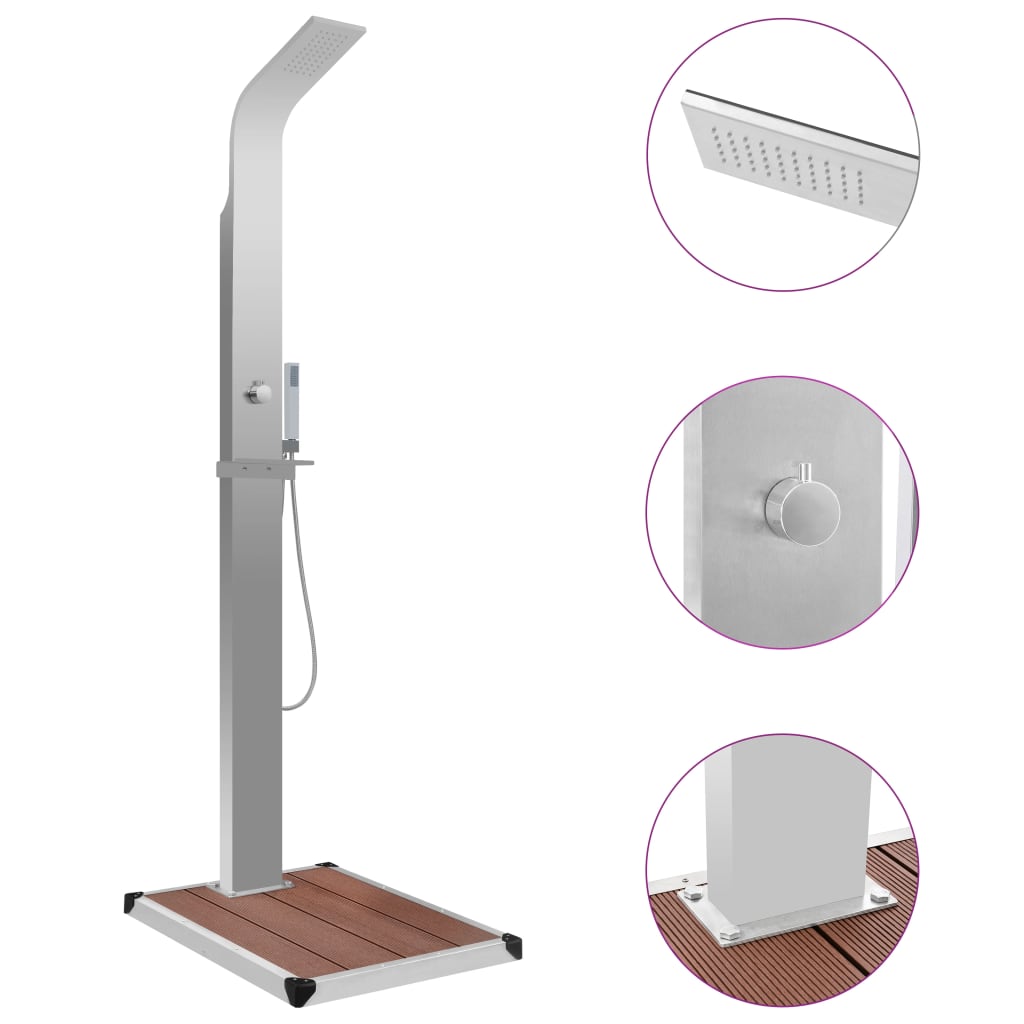 foto del prodotto doccia da esterno con piatto in wpc acciaio inossidabile cod mxl 50767