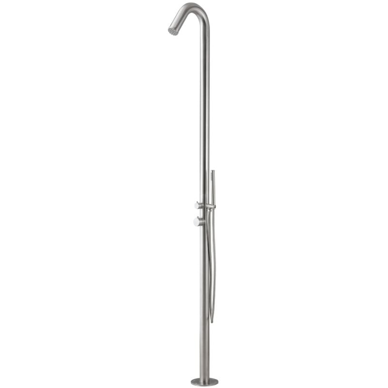 foto del prodotto doccia da esterno modello leccio inox spazzolato acqua calda fredda piscine