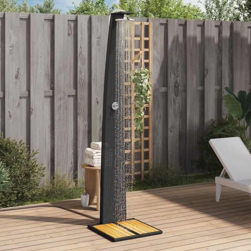foto del prodotto doccia da esterno nera 55x60x224cm in polyrattan e legno acacia vidaxl