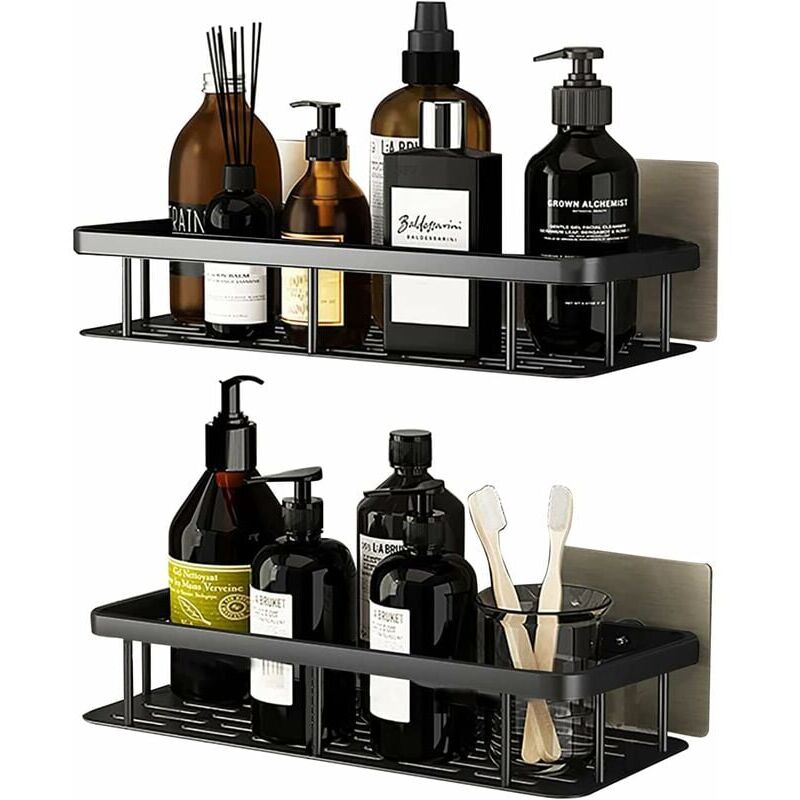foto del prodotto doccia in alluminio senza foratura, portaoggetti per bagno resistente alla ruggine, mensola da bagno autoadesiva, carrello per doccia senza foratura