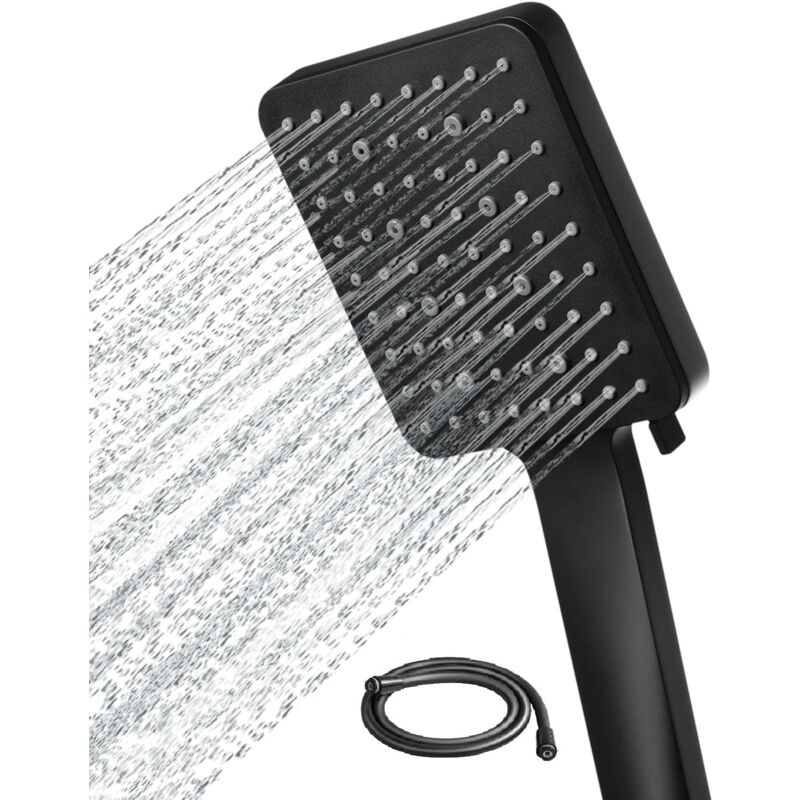 foto del prodotto doccia manuale quadrata ad alta pressione con tubo flessibile da 1,5 m 6 modalit di spruzzo nero