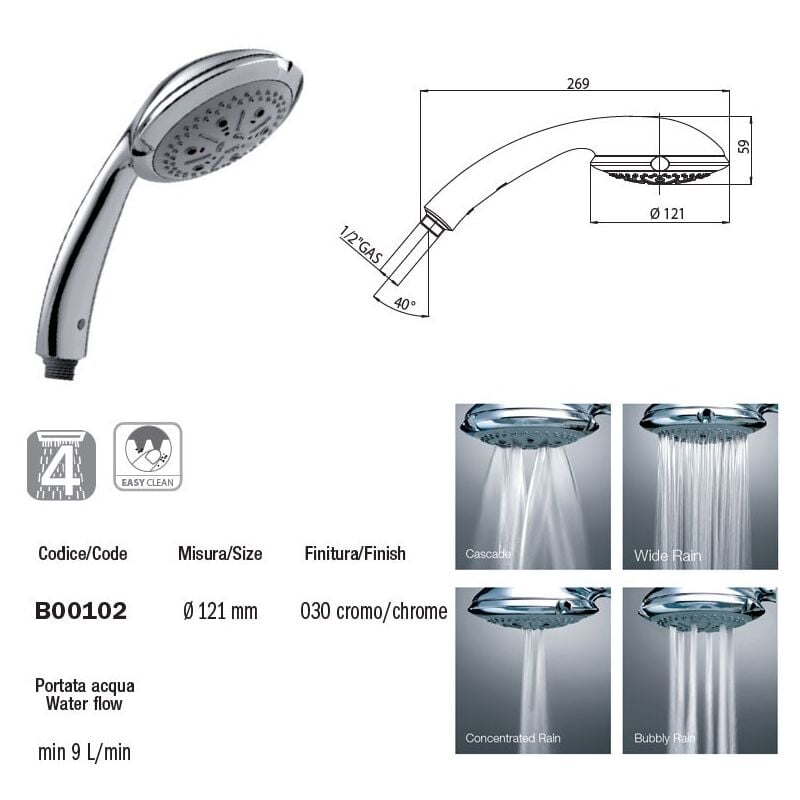 foto del prodotto doccia ocean 121 - 113 mm 4 getti, cromo b00102000235005