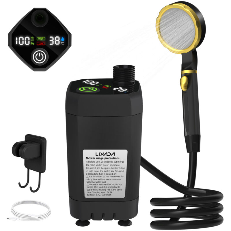 foto del prodotto doccia portatile da campeggio, kit doccia da campeggio, pompa elettrica ricaricabile per doccia, 9000mah, con display intelligente per esterno,