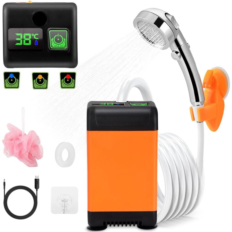 foto del prodotto doccia portatile da campeggio, pompa elettrica ricaricabile da 6000 mah con temperatura intelligente e pressione dell acqua regolabile per esterni