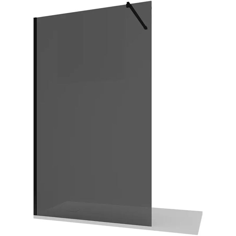 foto del prodotto doccia walk in 140cm profili in alluminio nero opaco vetro 10mm fum con trattamento anticalcare h 200 reversibile mod. naxos