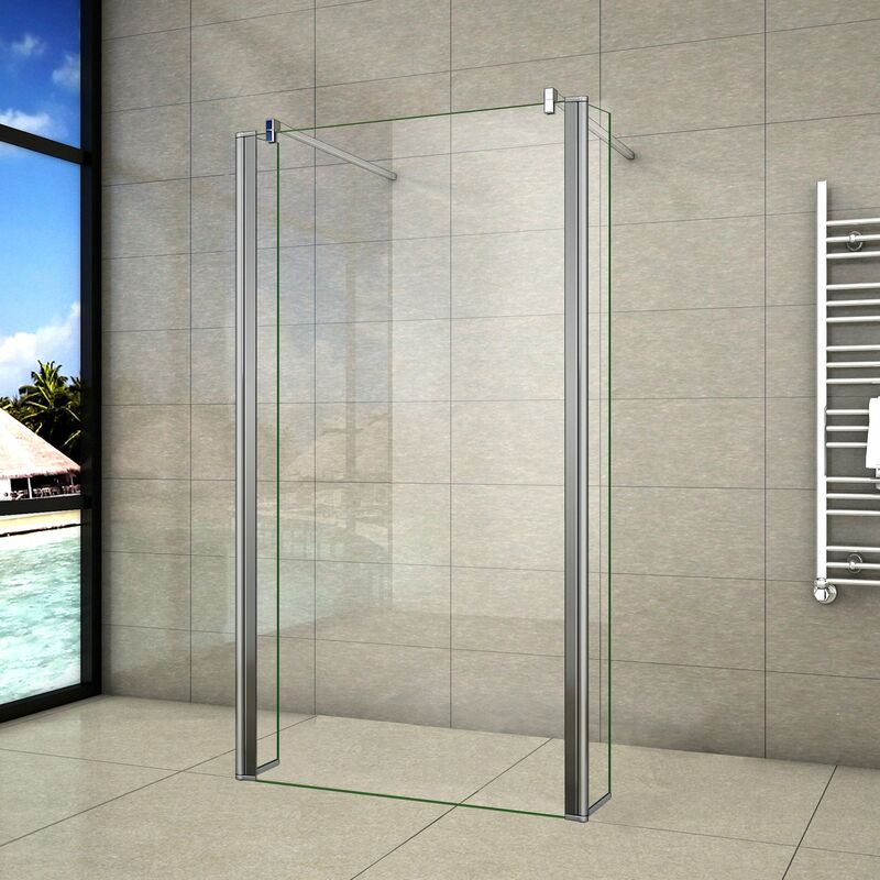 foto del prodotto doccia walk in 180x200 cm vetro 8 mm anticalcare parete fissa 100cm con doppia paretina mobile 40cm e doppia barra stabilizzatrice 90cm