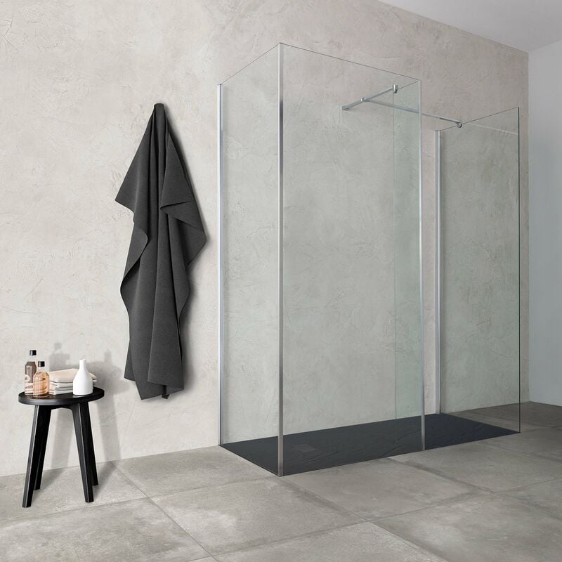 foto del prodotto doccia walk in 3 lati con paraschizzi helsinki 120x80 cm cristallo trasparente cromo 80 70 25 80 