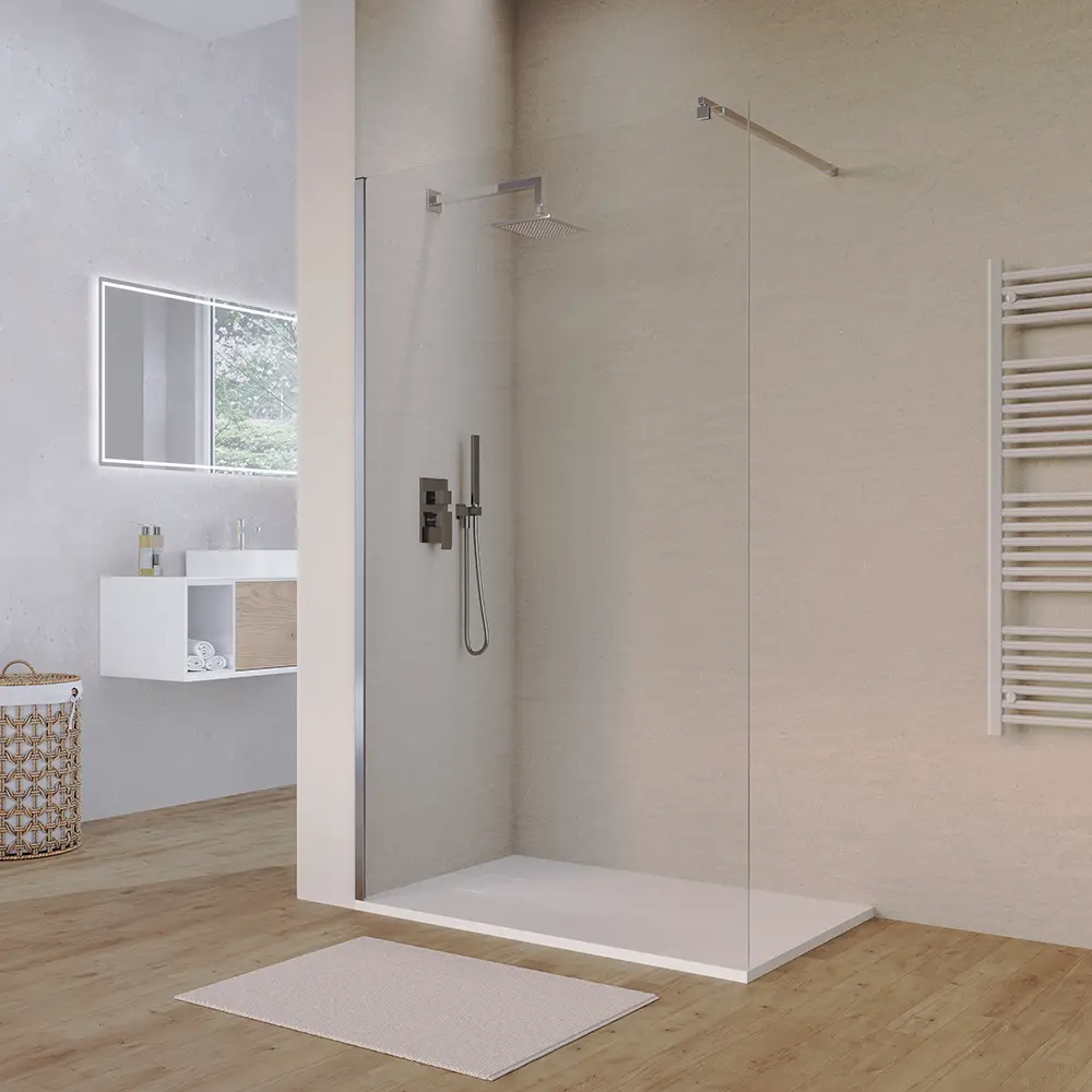 foto del prodotto doccia walk-in 80 cm vetro 8mm anticalcare trasparente h200 profili cromo keros