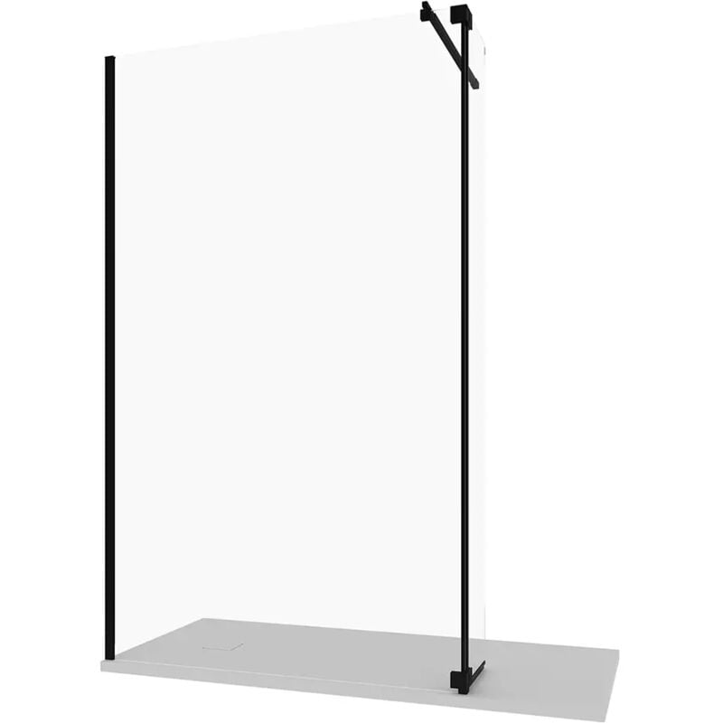 foto del prodotto doccia walk in 80cm anta girevole paraschizzi 30cm vetro 8mm trasparente con trattamento anticalcare profili in alluminio nero opaco h200