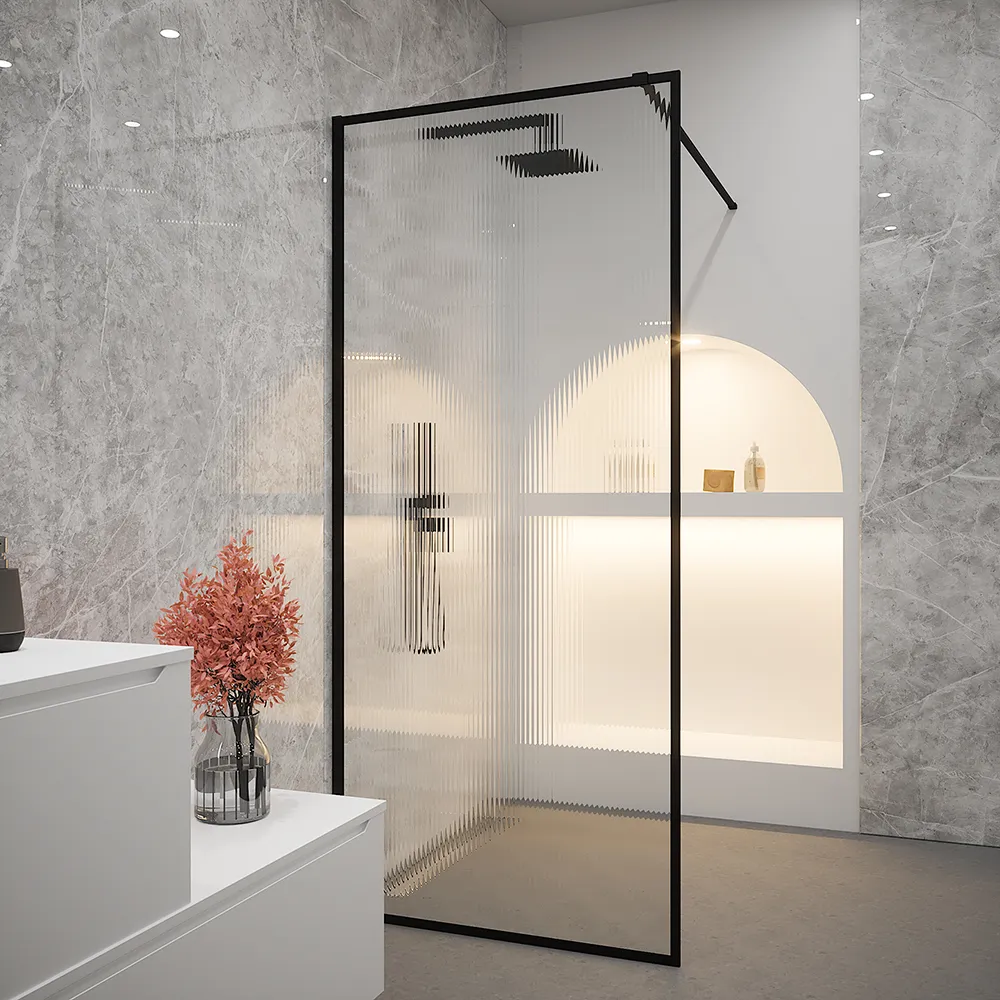 foto del prodotto doccia walk-in full frame 70 cm vetro cannettato profili neri rodi