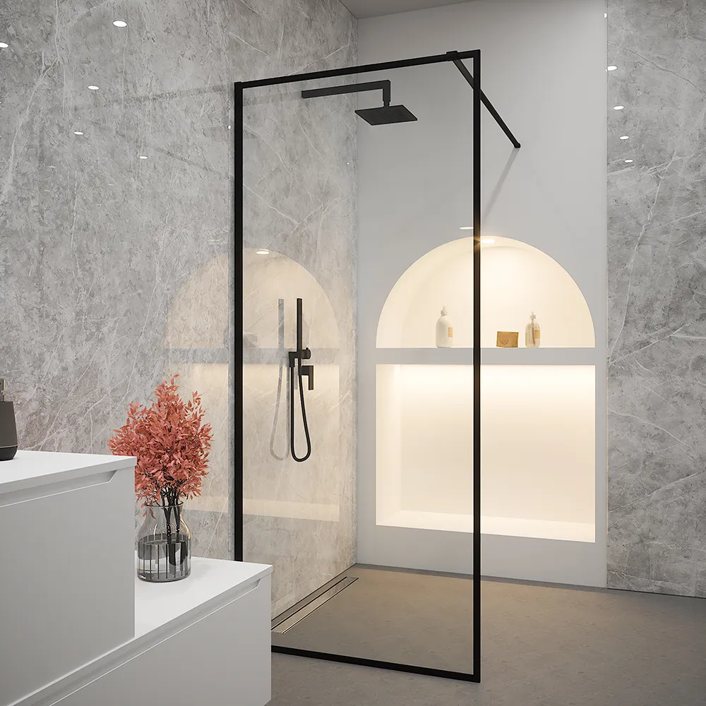 foto del prodotto doccia walk-in full frame 70 cm vetro trasparente profili neri rodi