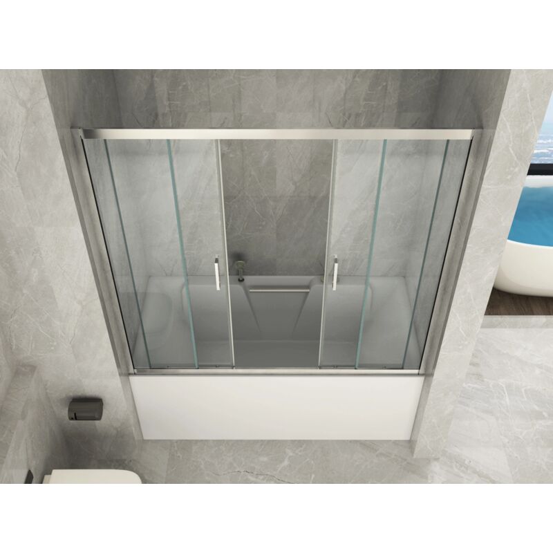 foto del prodotto docciabox box porta doccia per vasca vetro trasparente anticalcare 6mm apertura scorrevole 170 168 171 x h150 cm apertura centrale 