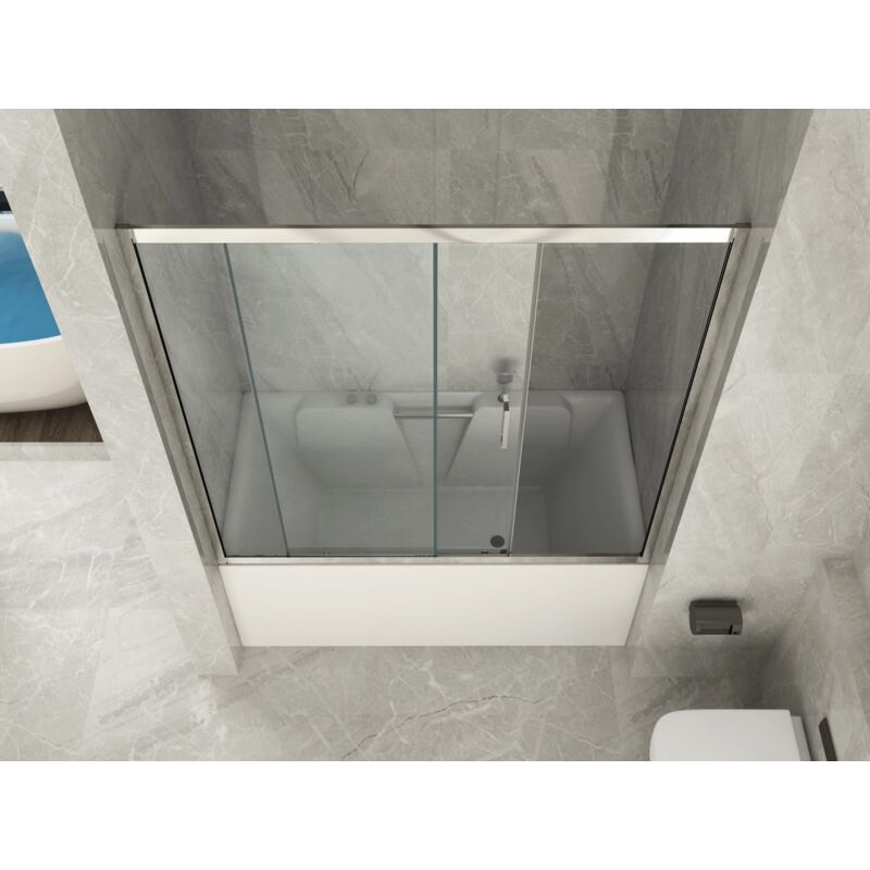 foto del prodotto docciabox box porta doccia per vasca vetro trasparente anticalcare 6mm apertura scorrevole laterale 155 153 156 x h150 cm