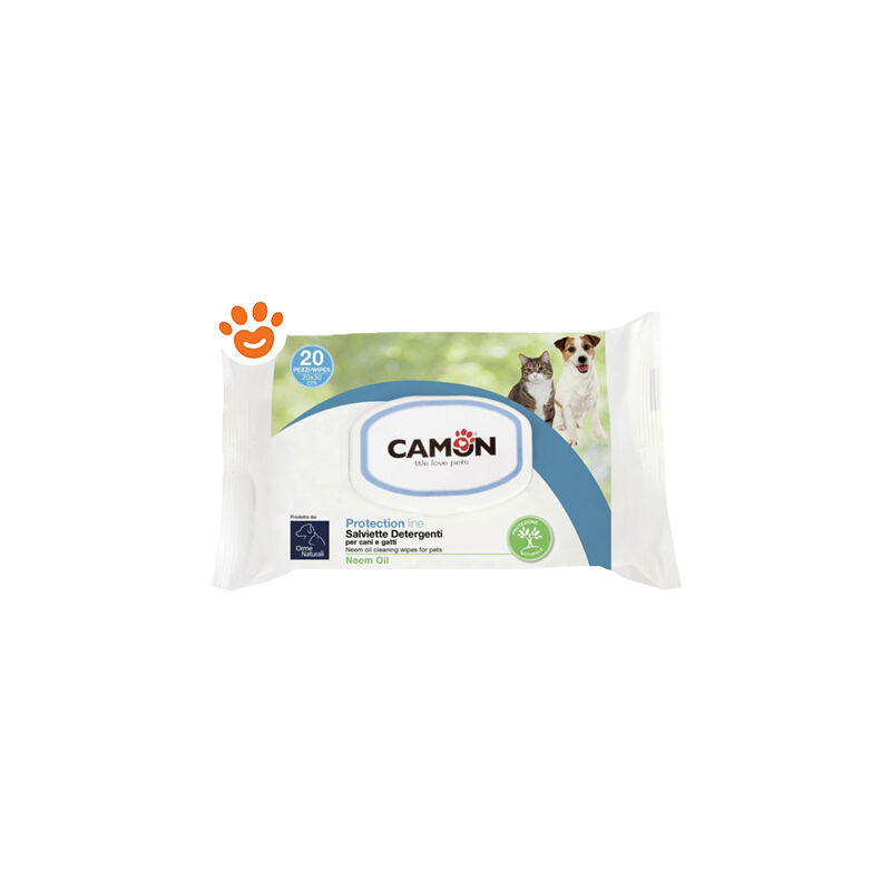 foto del prodotto dog cat orme naturali salviette detergenti dog cat orme naturali salviette detergenti confezione da 20 salviette 20x30 cm camon