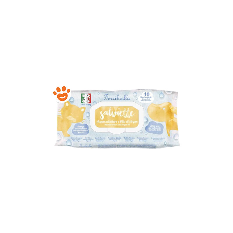 foto del prodotto dog cat salviette detergenti acqua micellare e olio di argan dog cat salviette detergenti acqua micellare e olio di argan confezione da 40