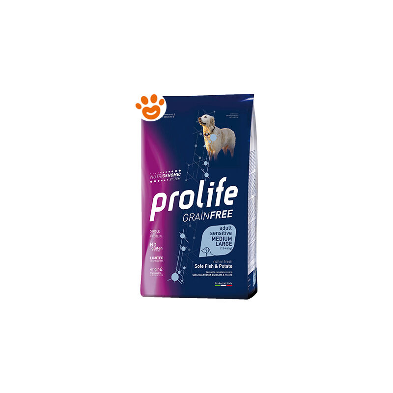 foto del prodotto dog grainfree sensitive adult medium large sogliola e patate dog grainfree sensitive adult medium large sogliola e patate sacco da 2,5 kg prolife