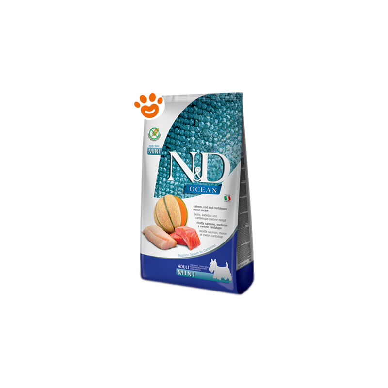 foto del prodotto dog n d ocean adult mini salmone merluzzo e melone dog n d ocean adult mini salmone merluzzo e melone sacco da 800 gr farmina