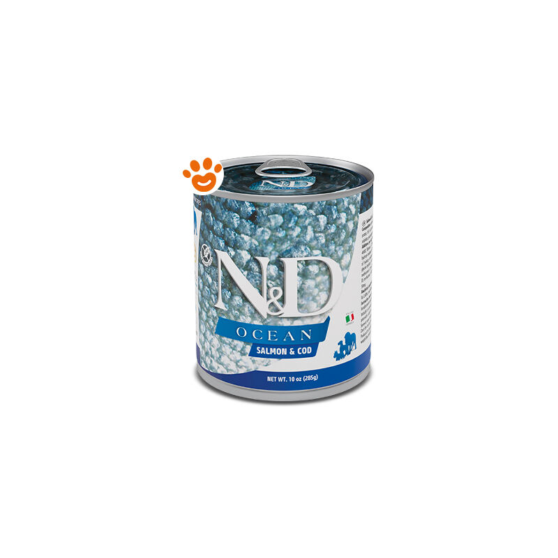 foto del prodotto dog n d ocean adult salmone e merluzzo dog n d ocean adult salmone e merluzzo lattina da 285 gr farmina