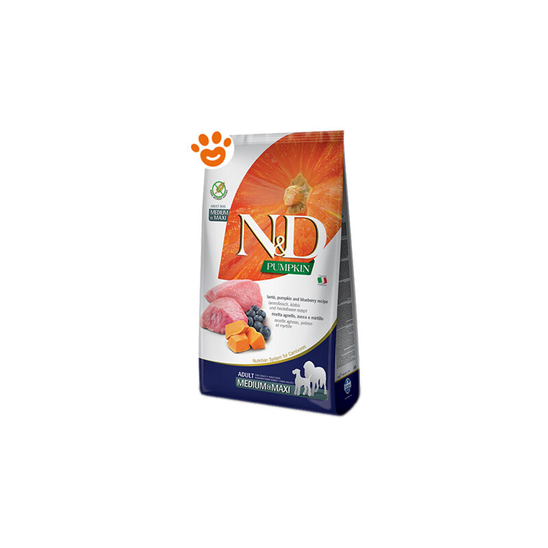 foto del prodotto dog n d pumpkin adult medium maxi agnello, zucca e mirtilli dog n d pumpkin adult medium maxi agnello, zucca e mirtilli sacco da 2,5 kg farmina