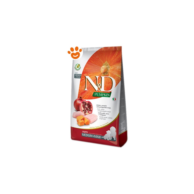 foto del prodotto dog n d pumpkin puppy medium maxi pollo zucca e melograno dog n d pumpkin puppy medium maxi pollo zucca e melograno sacco da 12 kg farmina