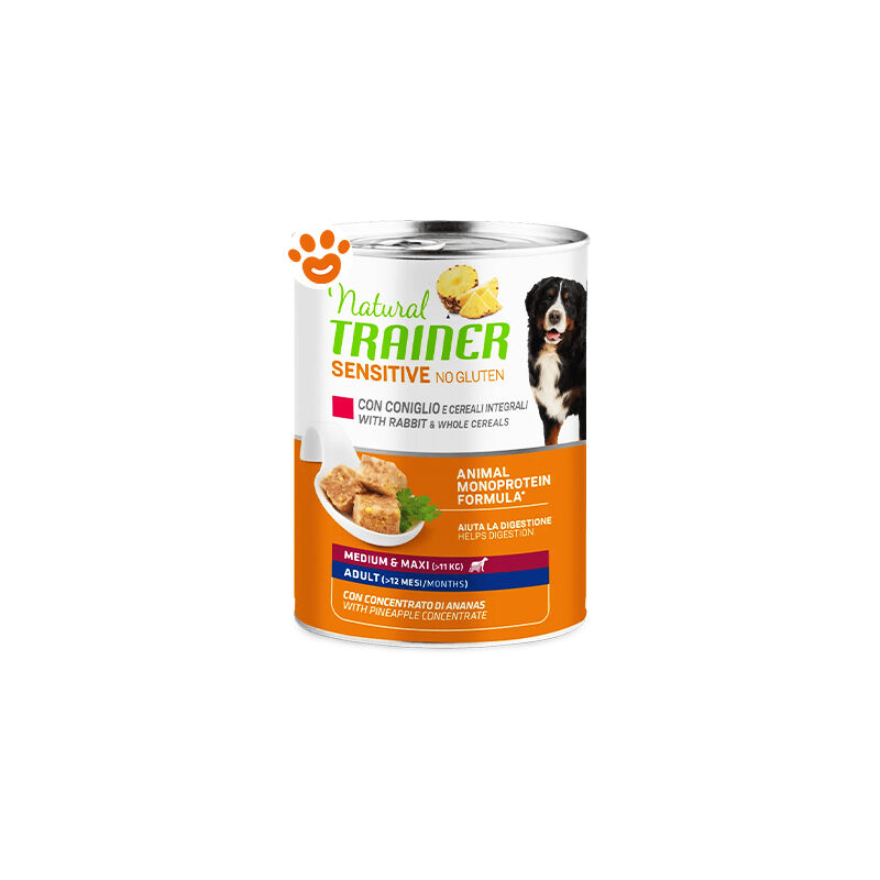 foto del prodotto dog sensitive plus adult medium maxi coniglio e riso dog sensitive plus adult medium maxi coniglio e riso lattina da 400 gr trainer
