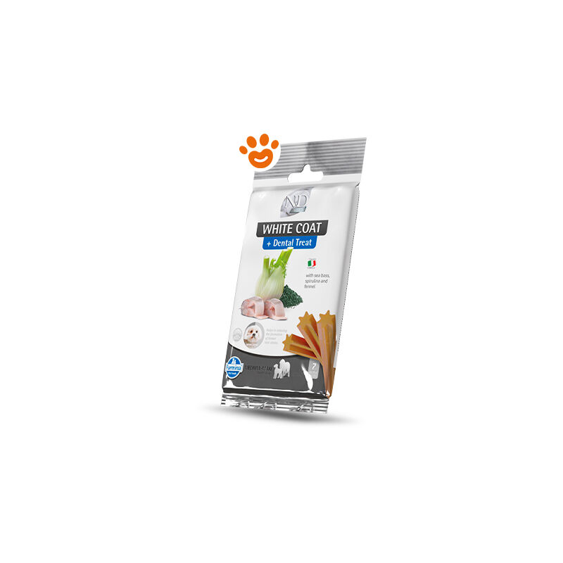 foto del prodotto dog snack dental treat n d white coat spigola medium maxi dog snack dental treat n d white coat spigola medium maxi confezione da 100 gr farmina