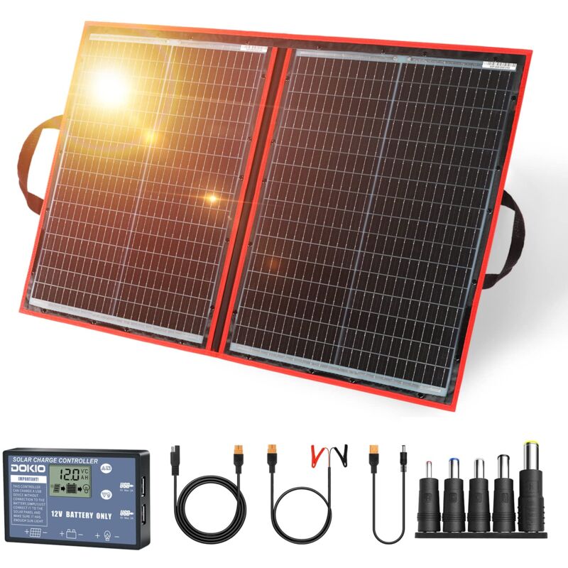 foto del prodotto dokio 100w pannello solare portatile 2,4kg, 48 66 1,2cm mobile e pieghevole 10a regolatore con presa usb 5v 2a