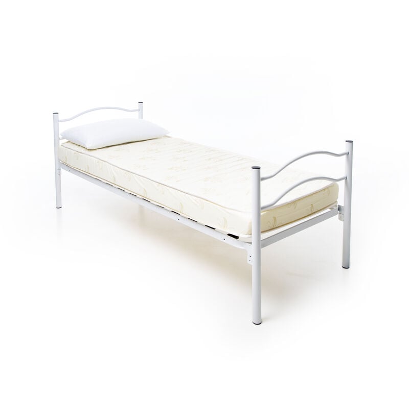 foto del prodotto dolcisogni letto in ferro battuto singolo bianco con rete ortopedica a doghe nero 80x190, con materasso waterfoam e cuscino in fibra vergine,
