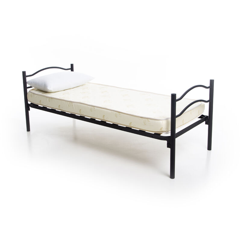 foto del prodotto dolcisogni letto in ferro battuto singolo nero con rete ortopedica a doghe nero 80x190, con materasso waterfoam e cuscino in fibra vergine,