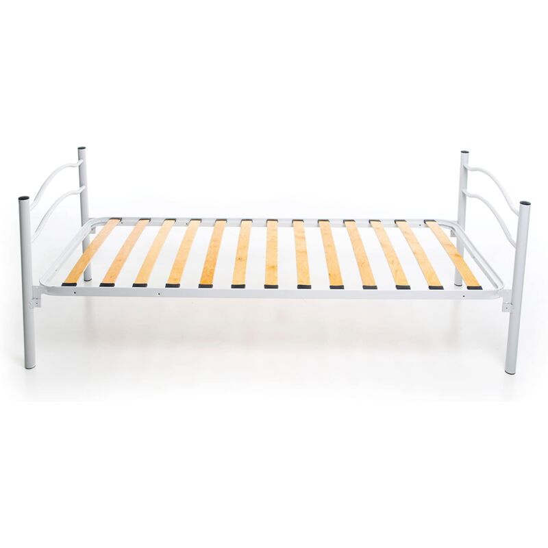 foto del prodotto dolcisogni letto in ferro singolo con rete a doghe bianco 80x190, rapido montaggio, letto ferro battuto con rete ortopedica a doghe, testiera e