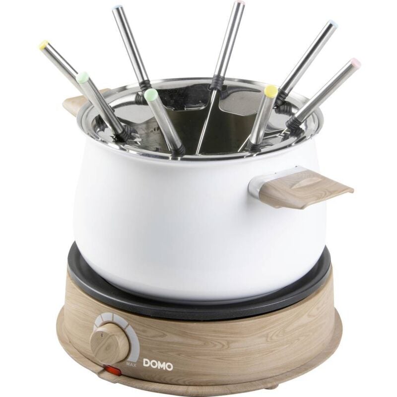 foto del prodotto domo do736f fonduta 1500 w spia luminosa, 8 forchette da fonduta legno, bianco
