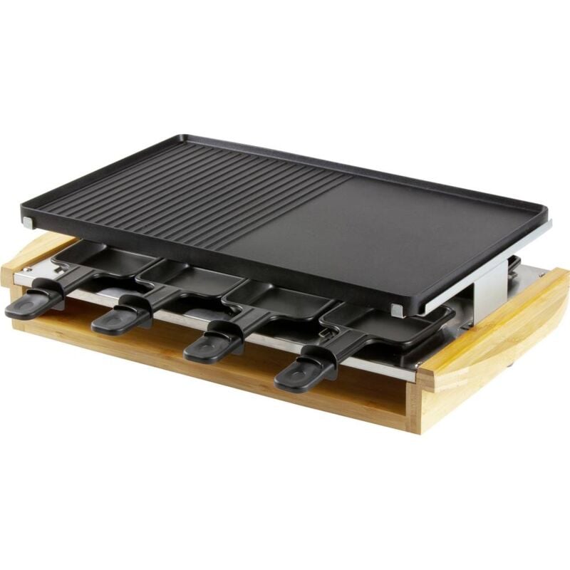 foto del prodotto domo do9246g raclette 8 vaschette, rivestimento antiaderente, spia luminosa nero, legno
