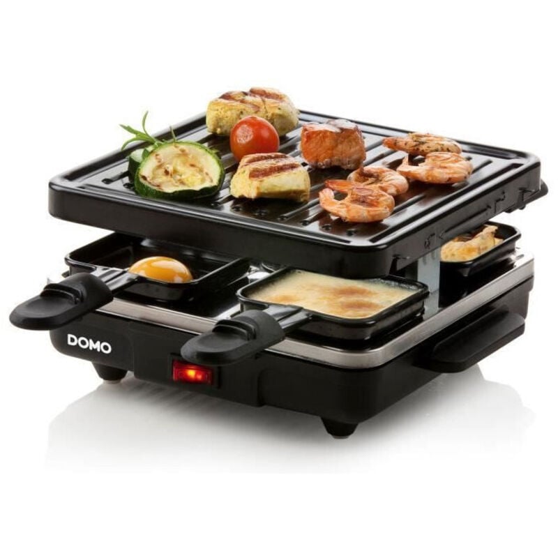 foto del prodotto domo just us do9147g raclette funzione grill, rivestimento antiaderente, spia luminosa, 4 vaschette nero