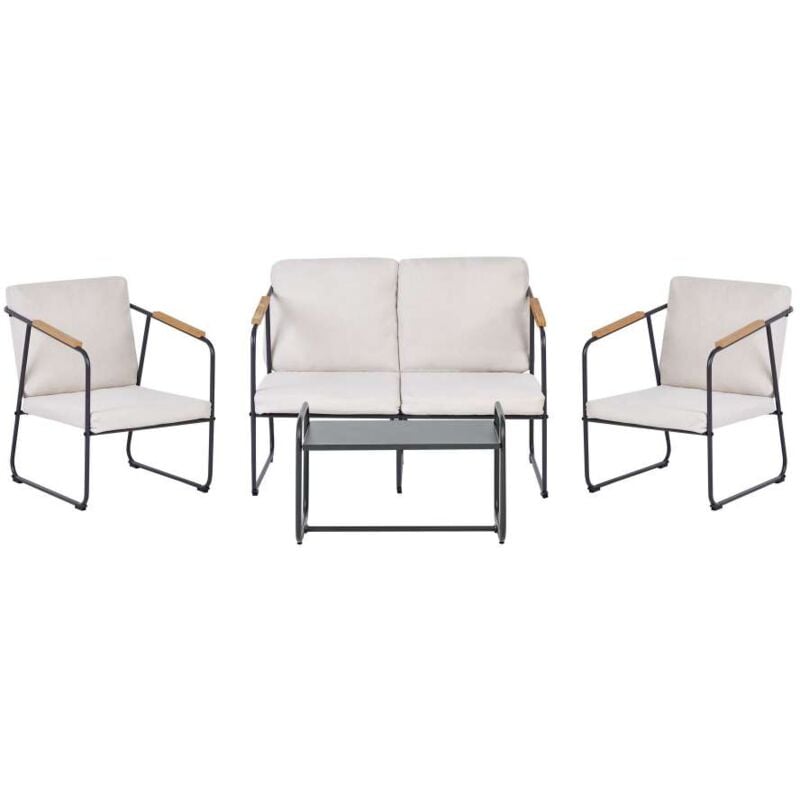 foto del prodotto domo mea salotto da giardino milos in ferro nero con cuscini ecr set completo divanetto, poltrone e tavolino