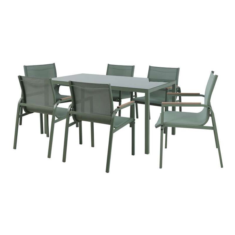 foto del prodotto domo mea set pranzo best green per esterno verde oliva tavolo 150x90 cm e 6 sedie
