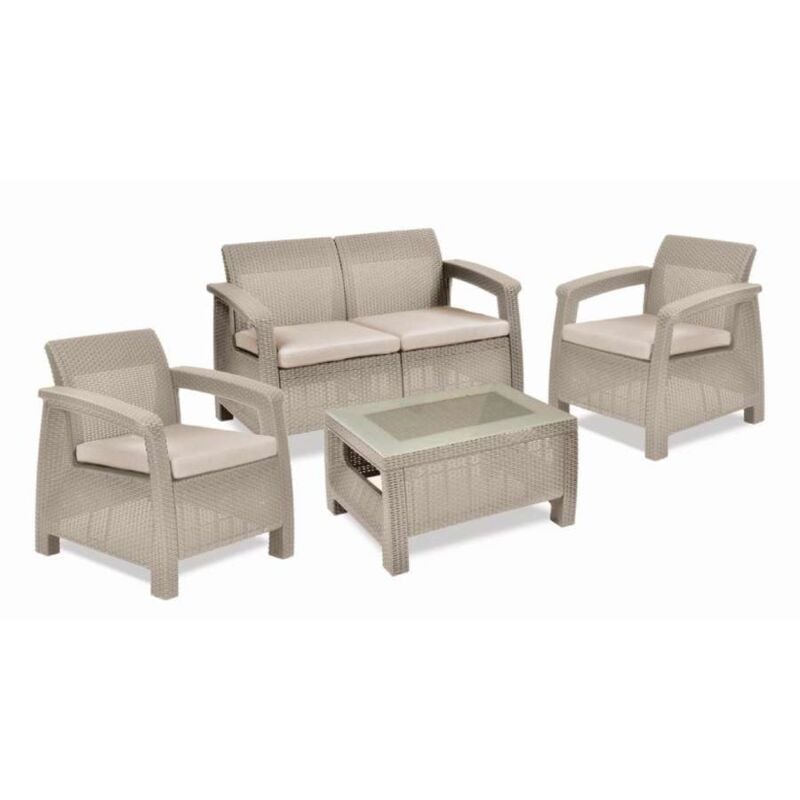 foto del prodotto domo mea set salotto da esterno novara in resina cappuccino con cuscini beige