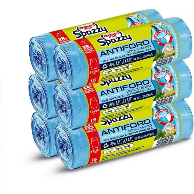 foto del prodotto domopak spazzy sacchi 28l antiforo con manici profumati 6x15 pezzi