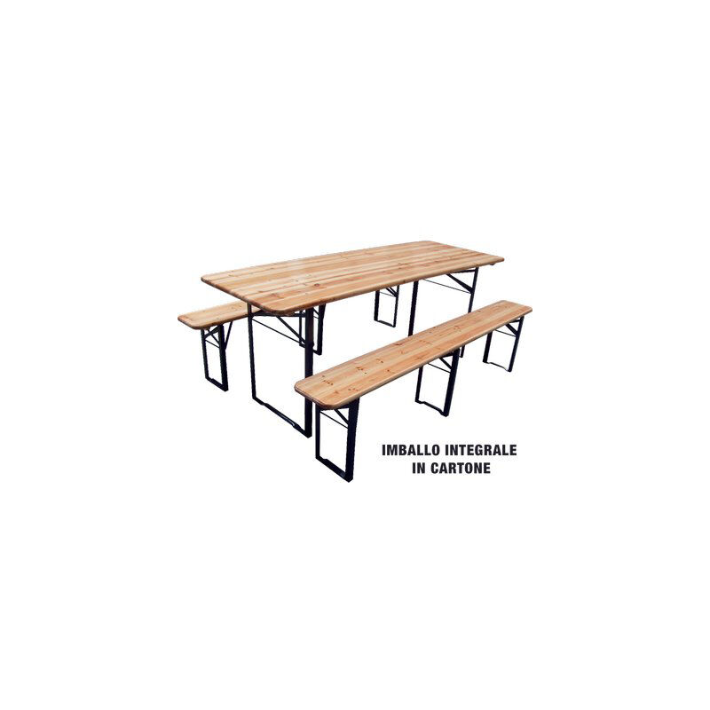 foto del prodotto domus set tavolo panche birreria 3 gambe legno acciaio cm 220x70 h.cm 76 cf pz 3