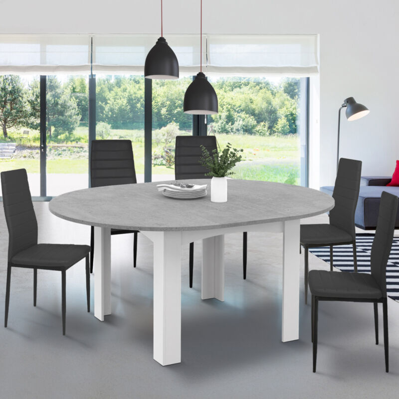 foto del prodotto dona mesa de comedor redonda extensible 4 8 personas tablero blanco efecto hormig n 110 150 cm
