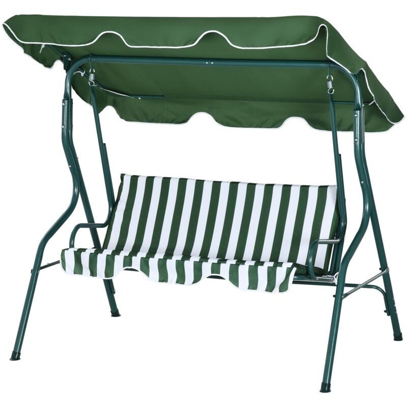 foto del prodotto dondolo 3 posti con tettuccio regolabile 170x110x153 cm in acciaio e poliestere verde e bianco