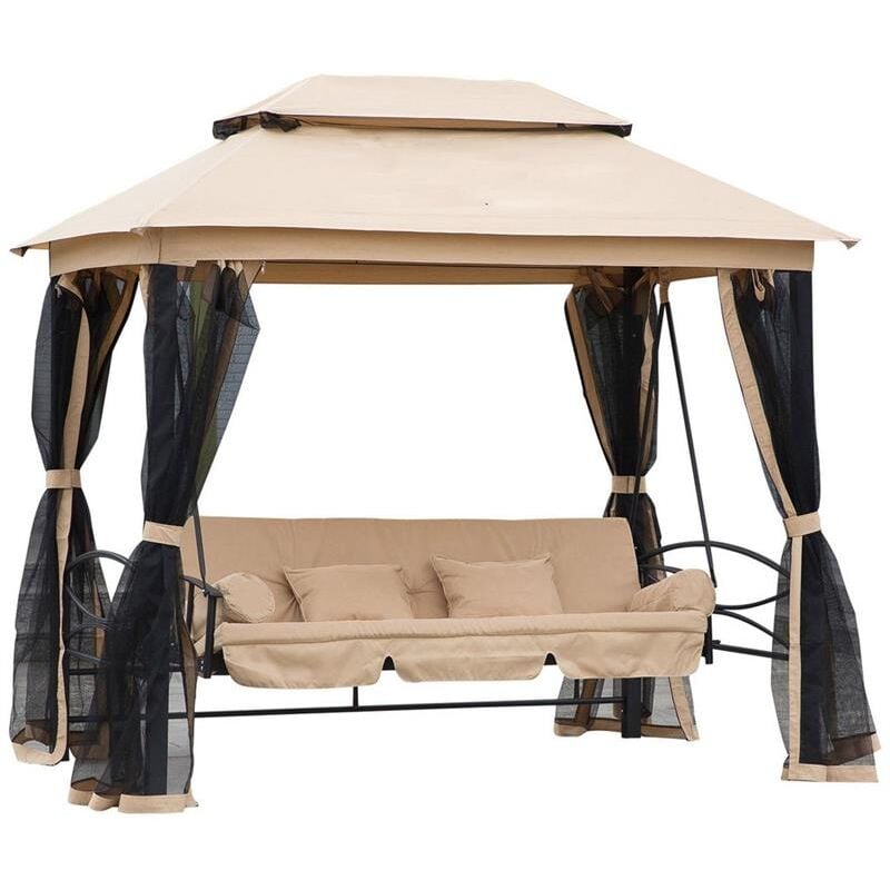 foto del prodotto dondolo 3 posti copertura a gazebo 256 x 172 x 248 cm colore beige