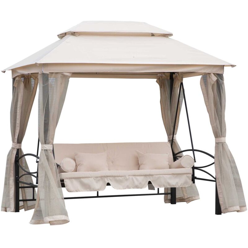 foto del prodotto dondolo 3 posti e lettino copertura a gazebo con zanzariera outsunny