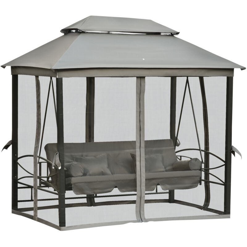 foto del prodotto dondolo 3 posti e lettino copertura a gazebo con zanzariera outsunny